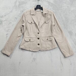 Vintage Envision Studio Jacket Womens S Beige Twill Button Front Blazer Casual